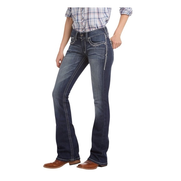 Ariat R.E.A.L. Mid Rise Stretch Entwined Boot Cut Jean Sz 32 Missing Fly Button - Picture 1 of 13